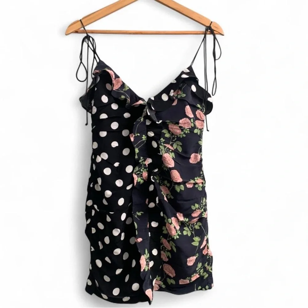For Love And Lemons Mochi Shirred Mini Dress in the Noir Roses print size XS - Picture 4 of 6